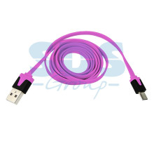 USB кабель универсальный microUSB шнур плоский 1М розовый