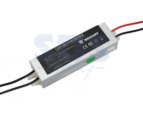 Источник питания 110-220V AC/12V DC, 1А, 12W с проводами, влагозащищенный (IP67)