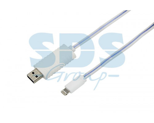 USB кабель для iPhone 5 Lightning светящийся 1M голубой