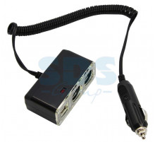 Разветвитель автоприкуривателя 2гн 2хUSB (5V 1 000mA) шнур спираль 1.5М REXANT