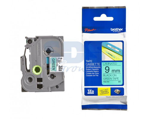 TZE721 ЛЕНТА 9MM ЧЕРНЫЙ НА ЗЕЛЕНОМ