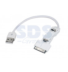 USB переходник 3 в 1 microUSB/miniUSB/iPhone 4 шнур 0.1М белый