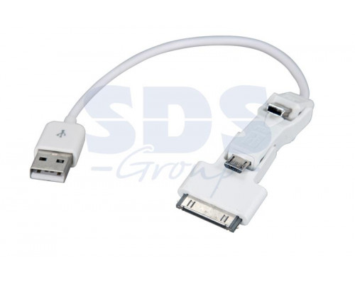 USB переходник 3 в 1 microUSB/miniUSB/iPhone 4 шнур 0.1М белый