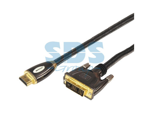 Шнур Luxury HDMI - DVI-D gold 5М шелк золото 24к с фильтрами (блистер) REXANT