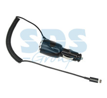 Автозарядка в прикуриватель для iPhone5/5S (АЗУ) шнур спираль черная блистер