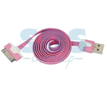 USB кабель для iPhone 4 slim шнур плоский 1М розовый