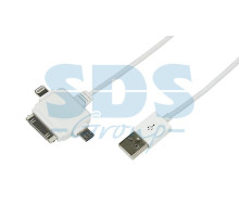 USB кабель 3 в 1 для iPhone 5/microUSB/iPhone 4 шнур 1М белый
