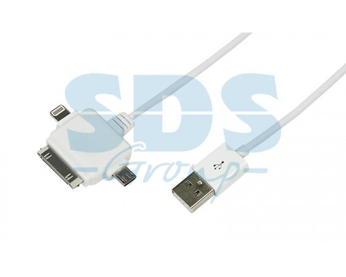 USB кабель 3 в 1 для iPhone 5/microUSB/iPhone 4 шнур 1М белый