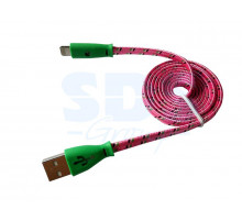 USB кабель светящиеся разъемы для iPhone 5/5S/5C шнур шелк плоский1М розовый