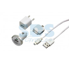 Комплект СЗУ, АЗУ, кабель miniUSB-USB, переходник microUSB, 30 pin , белый