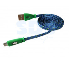 USB кабель светящиеся разъемы для iPhone 5/5S/5C шнур шелк плоский1М синий