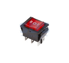 Выключатель клавишный 250V 15А (6с) ON-OFF-ON красный с подсветкой и нейтралью (RWB-509, SC-767)