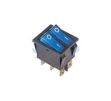 Выключатель клавишный 250V 15А (6с) ON-OFF синий с подсветкой ДВОЙНОЙ (RWB-511, SC-797)