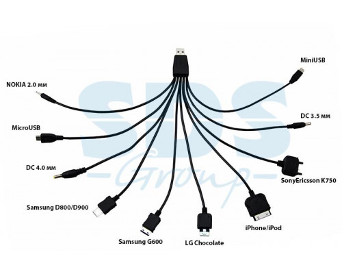 USB кабель 10 в 1 microUSB/miniUSB/30 pin/LG Chocolate/Samsung/SonyEricsson/DC 3.5/DC 4.0/Nokia