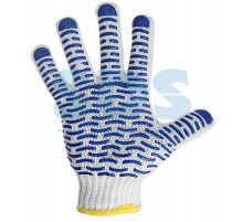 Перчатки ХБ с нанесением ПВХ (волна), 4 нити, 55-56гр., 7,5 класс вязки