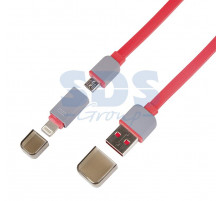 USB кабель microUSB со сьемным переходником 8pin для iPhone 5 шнур плоский 1М красный REXANT