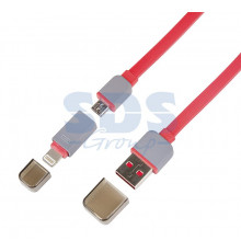 USB кабель microUSB со сьемным переходником 8pin для iPhone 5 шнур плоский 1М красный REXANT