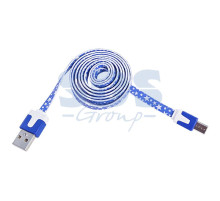 USB кабель универсальный microUSB шнур плоский 1М синий звёзды