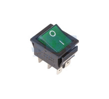 Выключатель клавишный 250V 15А (6с) ON-ON зеленый с подсветкой (RWB-506, SC-767)