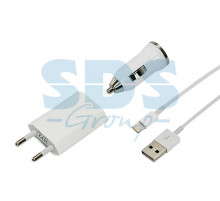 Комплект: СЗУ, АЗУ, USB кабель для iPhone/iPad USB белое (5V, 1 000mA) блистер