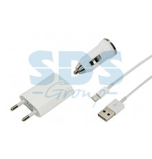 Комплект: СЗУ, АЗУ, USB кабель для iPhone/iPad USB белое (5V, 1 000mA) блистер