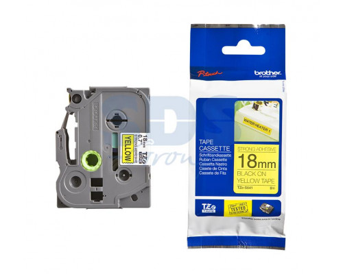 TZES641 ЛЕНТА 18ММ ЧЁРНЫЙ НА ЖЕЛТОМ УСИЛ