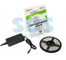 LED лента герметичная, IP65, SMD 5050, 60 диодов/метр, 12 В, цвет зеленый, 5 метров в блистере, с блоком питания 72 Вт NEON-NIGHT