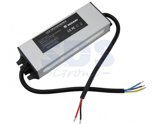 Источник питания 110-220V AC/12V DC, 6А, 72W с проводами, влагозащищенный (IP67)