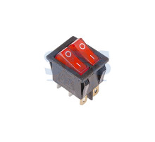 Выключатель клавишный 250V 15А (6с) ON-OFF красный с подсветкой ДВОЙНОЙ (RWB-511, SC-797)