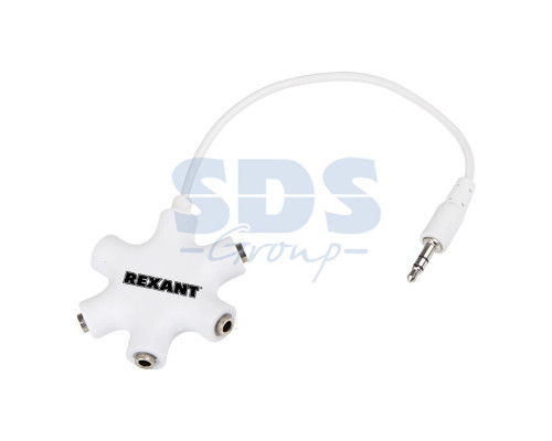 Аудио разветвитель AUX штекер 3,5 мм на 5 гнезд белый REXANT