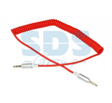 Аудио кабель AUX 3.5 мм шнур спираль 1M красный