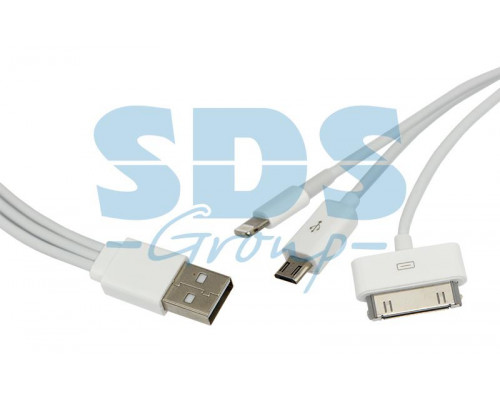 USB кабель 3 в 1 только для зарядки iPhone 5/iPhone 4/microUSB белый