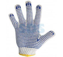 Перчатки ХБ с нанесением ПВХ (точка), 4 нити, 63-65гр., 7,5 класс вязки.