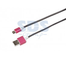 USB кабель microUSB, шнур в тканевой оплетке, черный REXANT