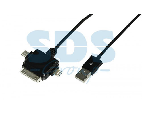 USB кабель 3 в 1 для iPhone 5/microUSB/iPhone 4 шнур 1М черный