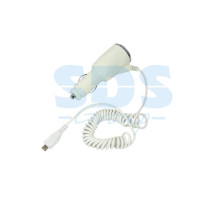 Автозарядка в прикуриватель microUSB (АЗУ) шнур спираль белая блистер