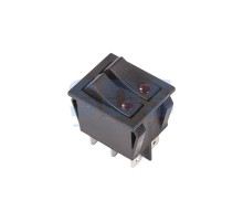 Выключатель клавишный 250V 15А (6с) ON-OFF черный с подсветкой ДВОЙНОЙ (RWB-512, SC-797)