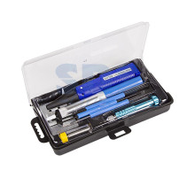 Набор для пайки (паяльник 8Вт, оловоотсос, подставка, припой, отвертка, интрумент для монтажа) REXANT